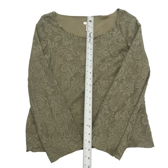 J. Jill Blouse Women's Medium Petite Green Long Sleeve Lace Top - Picture 3 of 10